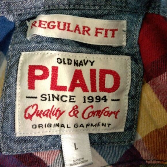 Old Navy Plaid Regular Fit Mens L Shirt Plaid Multicolor Button-down Lon… - Picture 3 of 3